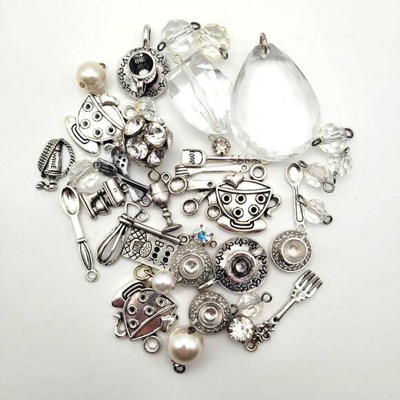 35+ Charms Lot Kitchen Cooking Tea Silver Tones Sparkly Jewelry Making Gift Idea - Picture 1 of 8